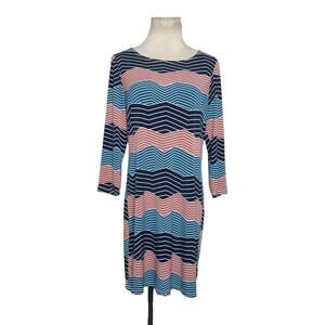 BCBGMaxAzria Digital Wave Chevron Striped Shift Jersey Dress size Small